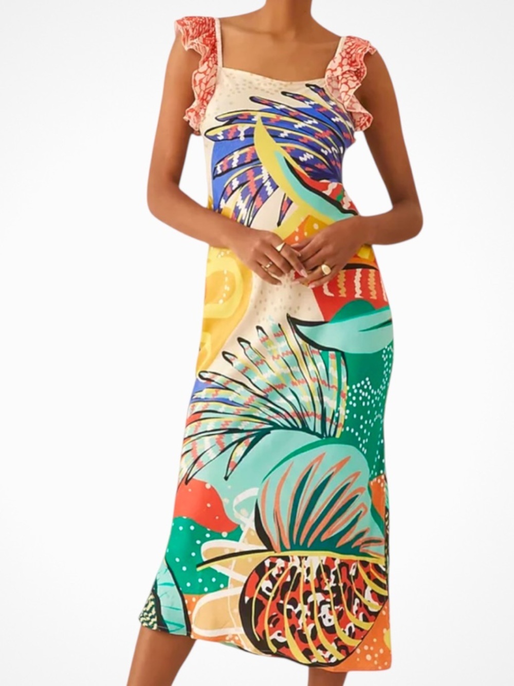 NWT Anthropologie Conditions Apply Ruffled Abstract Maxi Dress XS Retail $170.00